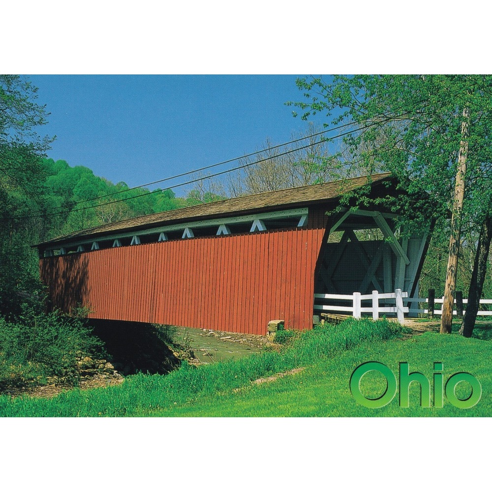 Ohio Covered Bridge Postcard Red Rural Scenic Americana Travel Unposted